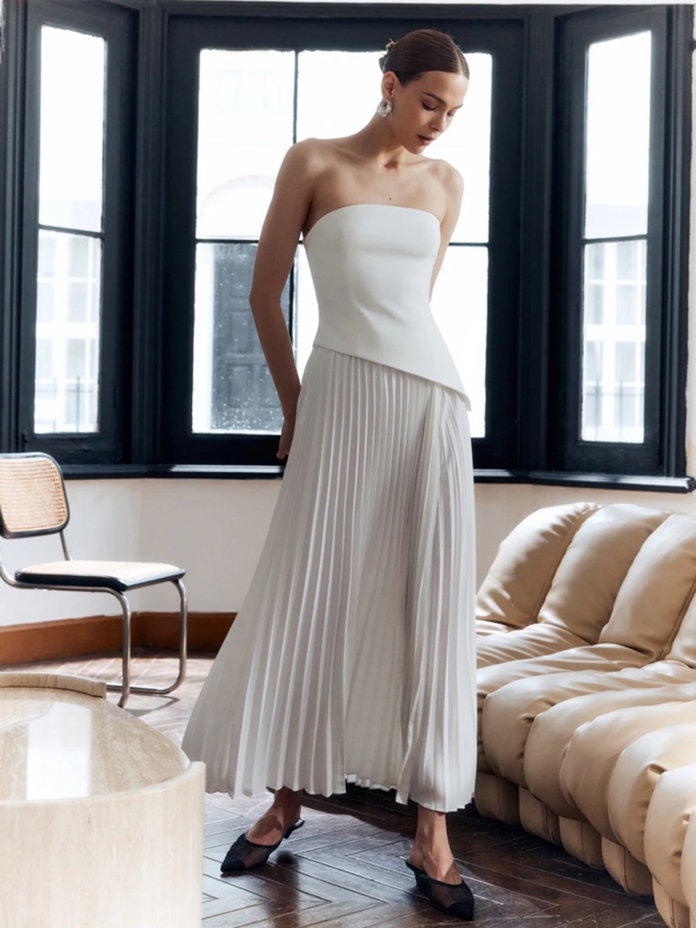 Commense Solid Pleated Strapless Split Dress Size Large NWT - Picture 2 of 9